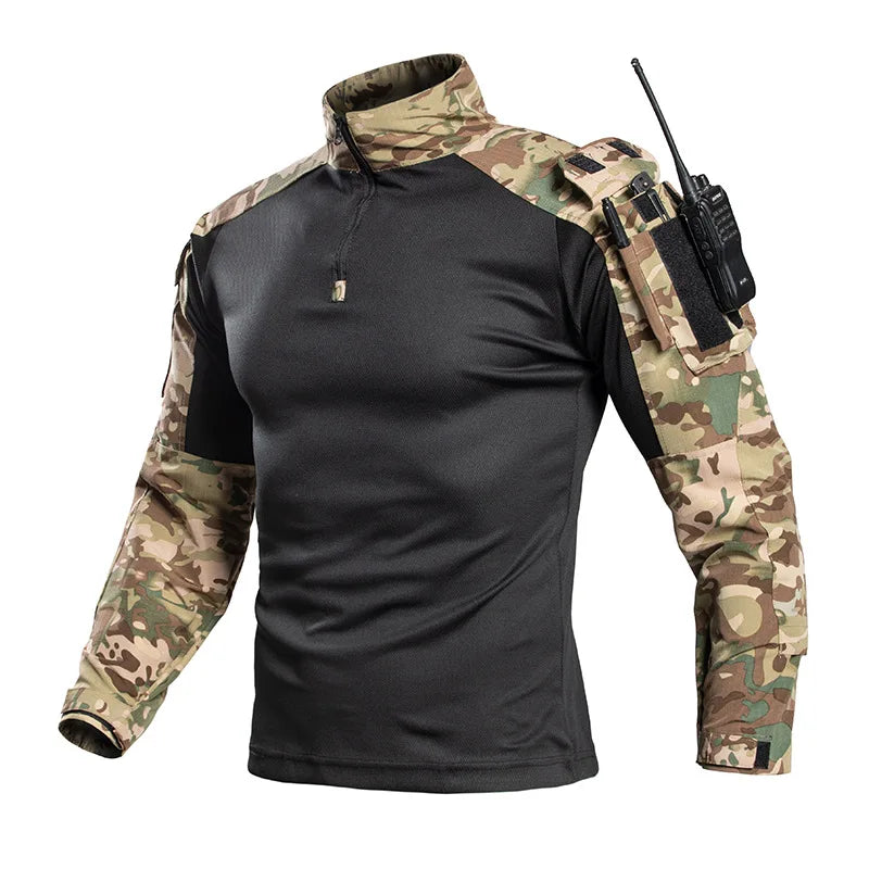 Men's Tactical Combat Shirt Quick Dry Military Long Sleeve Shirt with Arm Pockets for Outdoor Hiking Airsoft Hunting EU Size