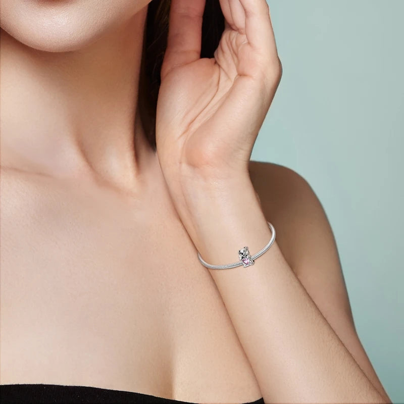 925 Sterling Silver Girl Holding Dog Charms Beads Fit Original 925 Bracelet Making Gift for Woman Jewelry Diy Fashion Pendant