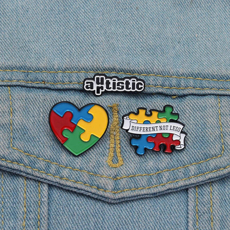 Autism Awareness Puzzle Enamel Pins Introvert Caring For Mental Health Metal Brooches Lapel Badges Jewelry Gifts For Friends