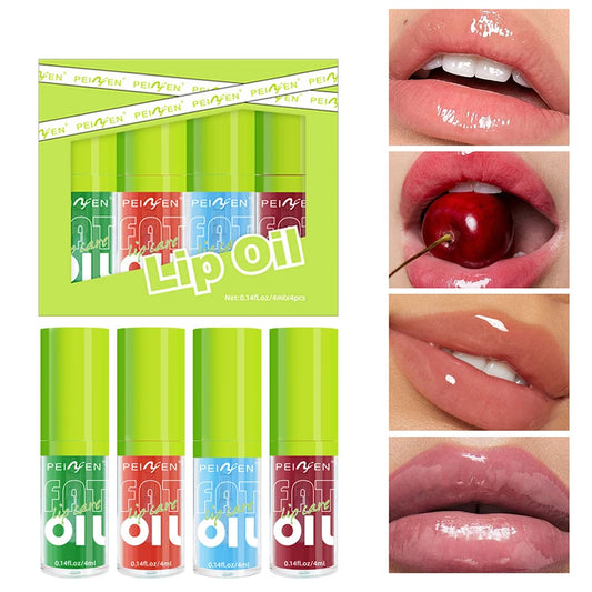 Lip Gloss Oil Kit (4 Colors),Jelly Water Shine Lipstick Set,Long-Lasting Moisturizing Makeup,Lightweight Lipgloss,Fade Lip Lines