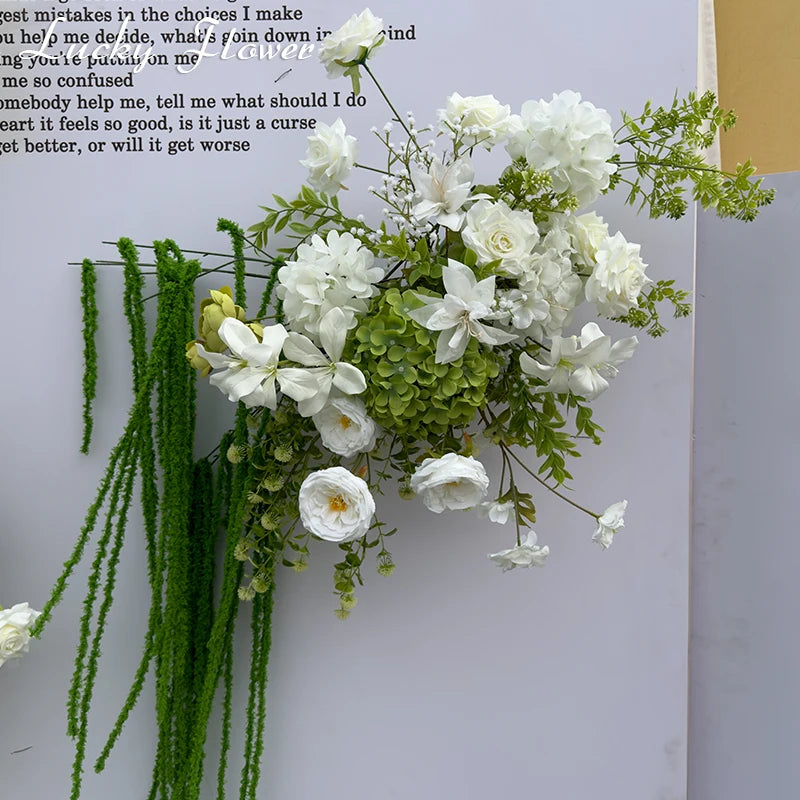 White Green Flowers Wedding Decoration Artificial Flowers Floral Backdrop Arrangement Hang Flower Row Road Lead Flower Ball