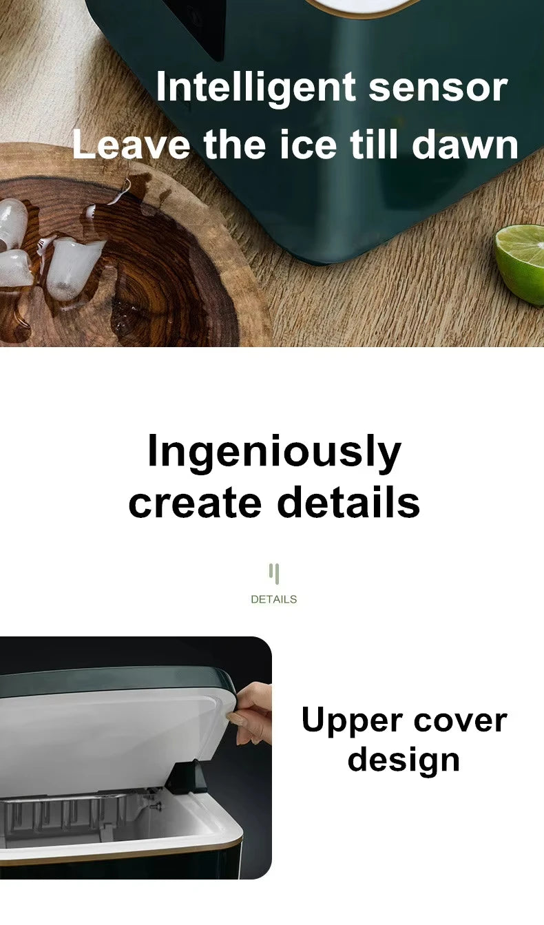 160W Mini Ice Maker - Automatic Home & Commercial Use, Fast Ice Making, Stainless Steel, Easy Clean, for Tea Shop & Bar