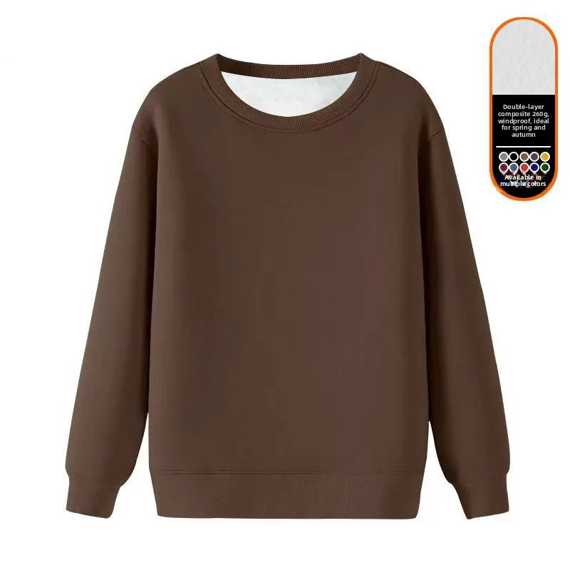 Men's Fleece Lined round Neck Sweatshirt Loose Long Sleeve T-Shirt Thickened Lamb Velvet Warm Winter Base Layer Shirt
