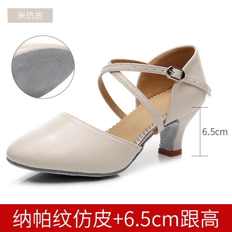 Ladies' Adult Latin Dance Shoes,soft Soled Mid High Heels,dance Performance Shoes for All Seasons,indoor and Outdoor Dance Shoes
