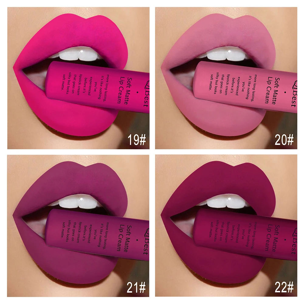 QIBEST Sexy Velvet Matte Lip Gloss Liquid Lipstick Lipgloss Beauty Red Nude Waterproof Long-lasting Lip Stain Makeup For Women