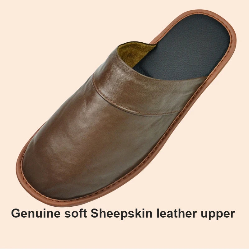 Soft Sheepskin cow Leather Slippers Homes in indoor slipper Spring Autumn men women elderly non-slip casual single shoes summer