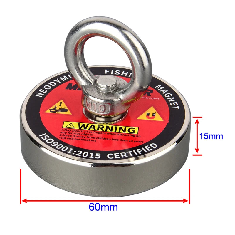 120KG/220KGVertical Srong Neodymium Lifting Magnet Set 10M  Rope Permanant Pot Magnet D60mm Outdoor Funny Tools Fishing