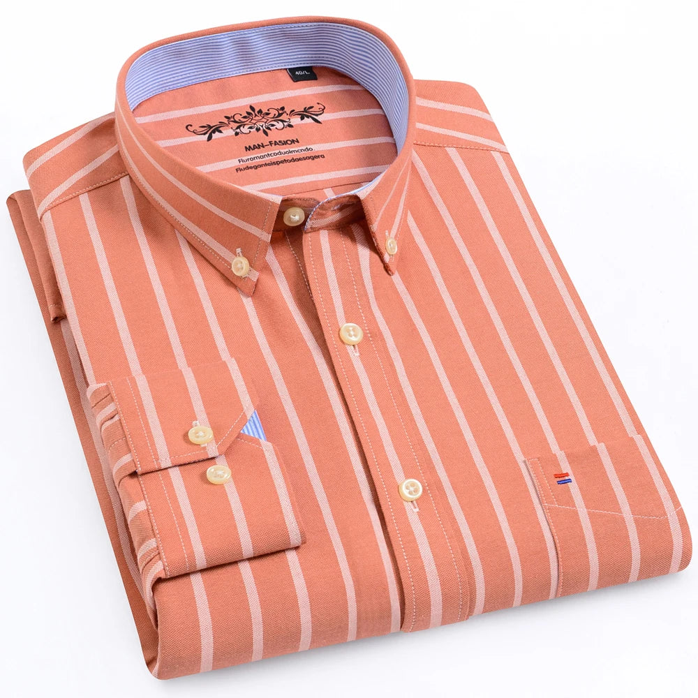 Men's Long Sleeve Oxford Button-Down Shirt with Left Chest Pocket Comfortable Autumn Winter Regular Fit Casual Versatile Fashion