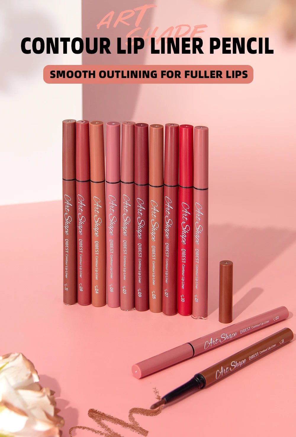 QIBEST Matte Lip Liner Set 12 Colors Nude Shades Lipliner Pen Waterproof Lip Contouring Pencils Lasting Makeup Kits Lipstick Pen