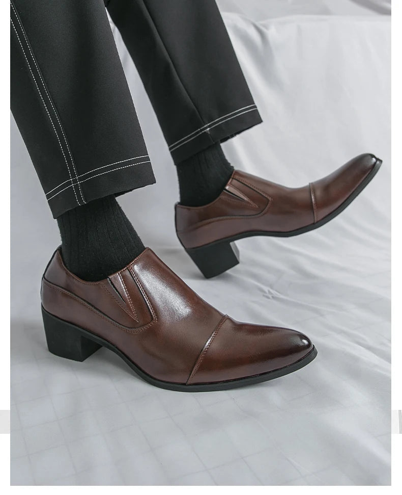Black/Brown High-heeled Men's Shoes High-quality Dress Shoes Leather Non-slip Business Party Wedding Height Increase Men Loafers