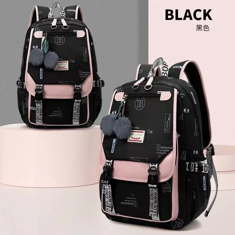 Large School Bags for Teenage Girls Canvas Schoolbag Student Book Bag Fashion Black Pink Teen School Backpack