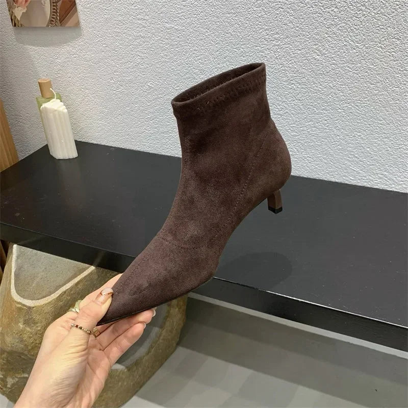 Shoes for Women 2026 High Quality Elegant Ankle Women's Boots Fashion Back Zipper Solid Office and Career Sexy Pointed Toe Boots
