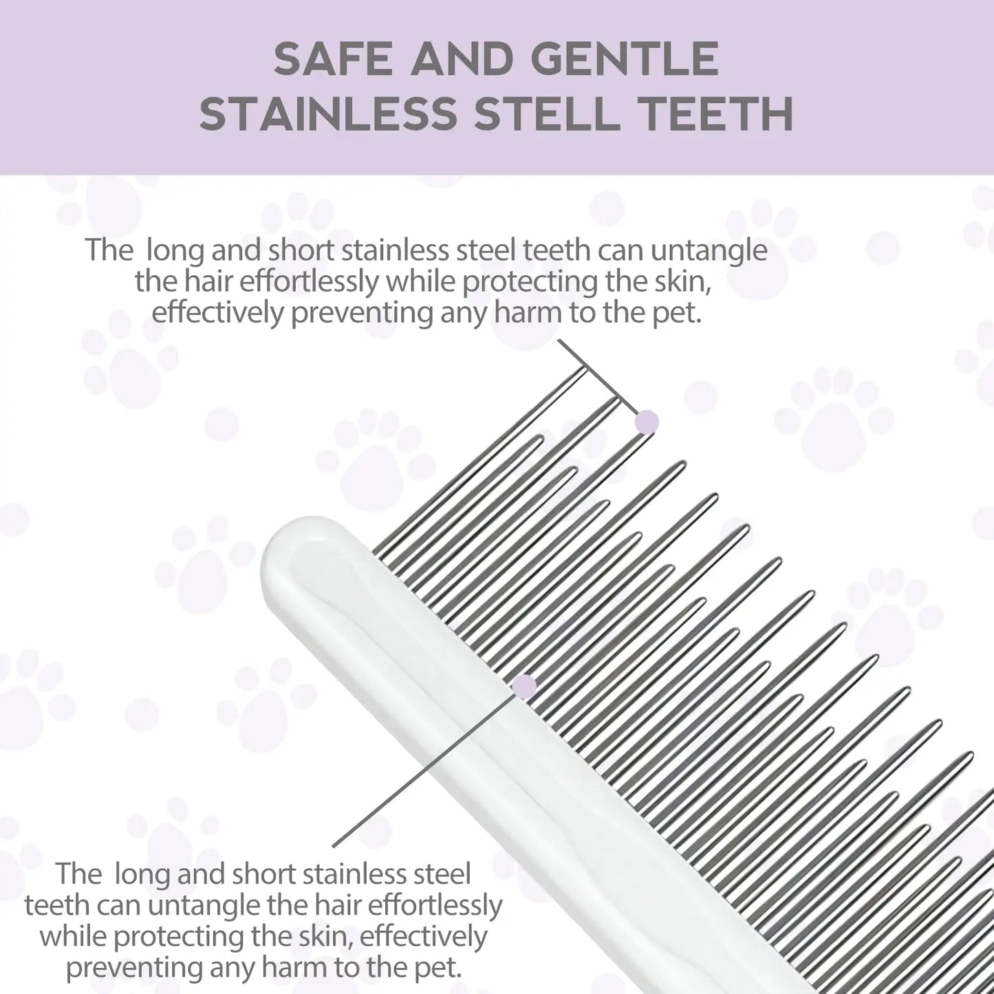 Pet hair comb,with long and short stainless steel teeth,remove tangles and knots,Pet Grooming comb for dogs cats