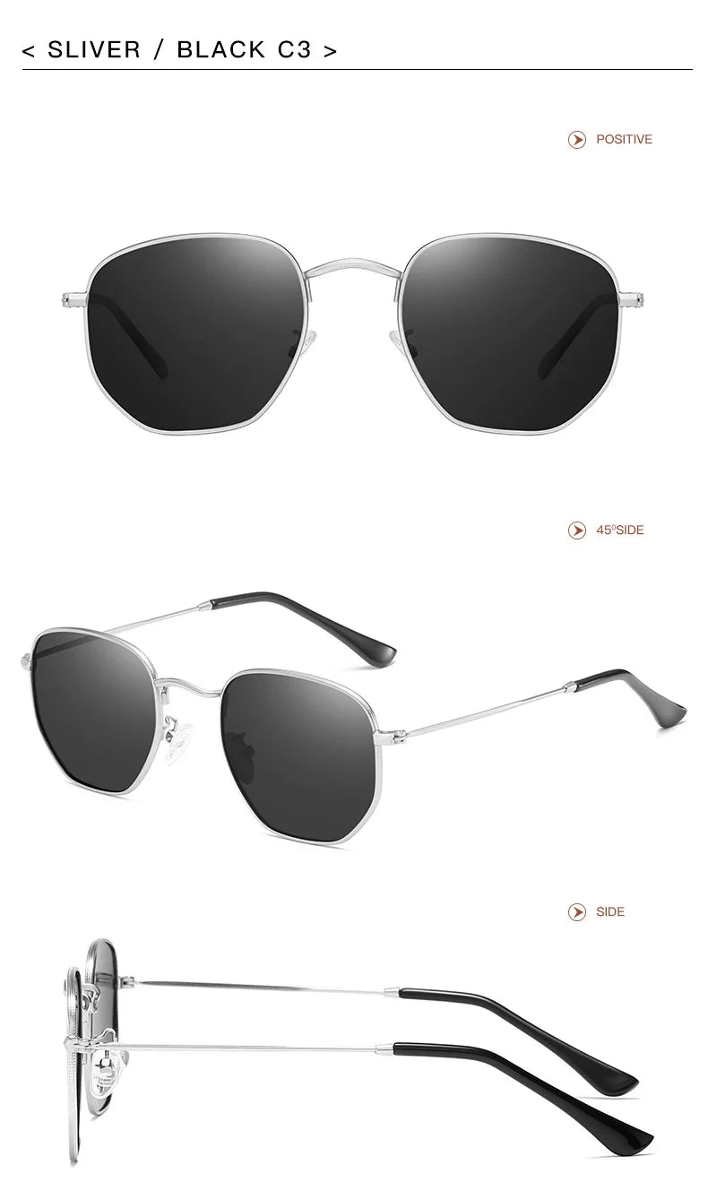 Hexagon Polarized  Sunglasses 2024 Men Women Square Polygon Sun Glasses Luxury Brand Design Retro Frame Eyewear de sol hombre
