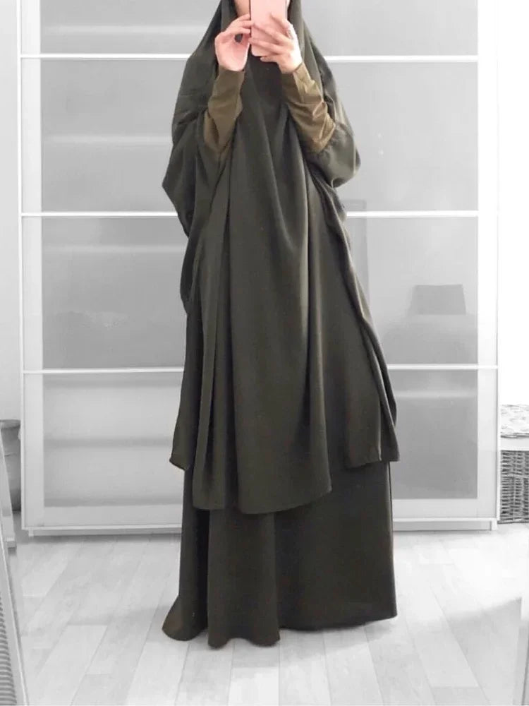 15 Colors Eid Hooded Muslim Dress Set Women Hijab Dress Prayer Garment Islamic Abaya Long Khimar Ramadan Gown Abayas Skirt Suit