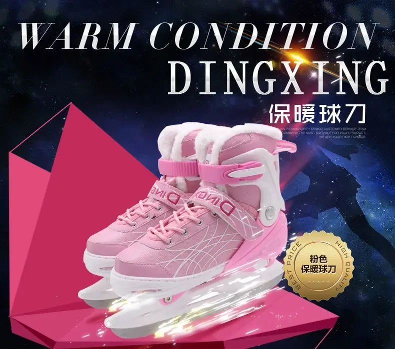 Adjustable Size Speed Skating Shoes Thermal Stretchable Ice Skates Ski Shoes Thicken with Ice Blade for Kids Adult Men And Women