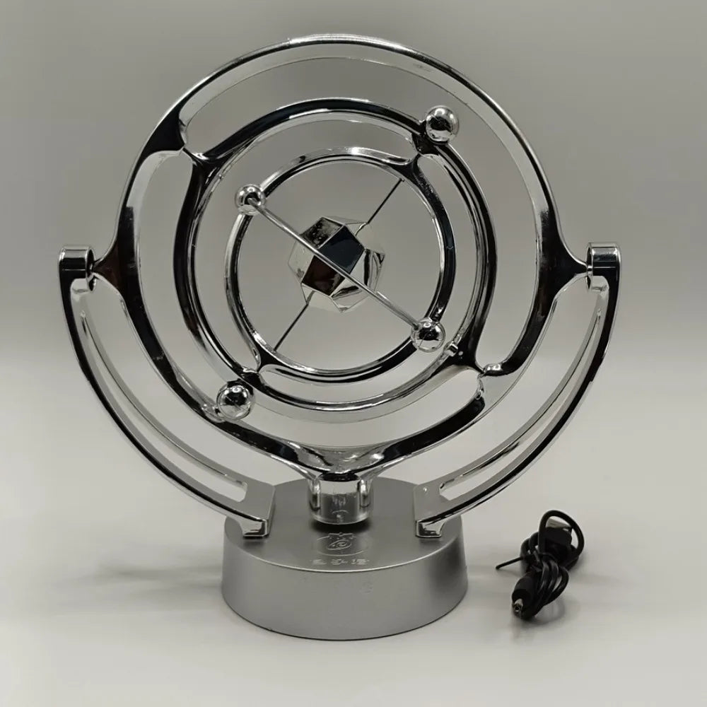Portable Rotating Magnetic Wobbler Gold/Silver with Base Earth Perpetual Motion Model USB Battery Dual Use