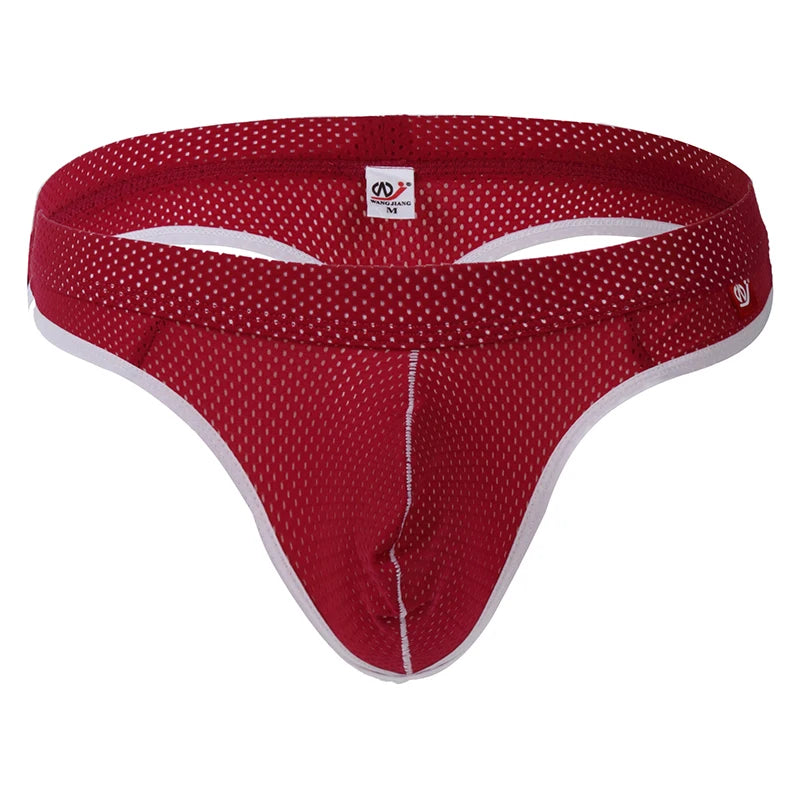 Men's Low Waist Thongs Breathable Nylon Mesh T Briefs Comfortable Underwear