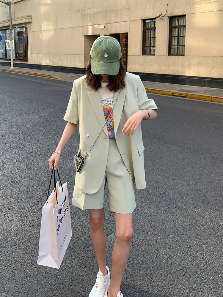 Pant Suits 2025 Spring and Summer Thin Casual Loose Short Sleeved Suit Jacket Women Suit Two-piece Set