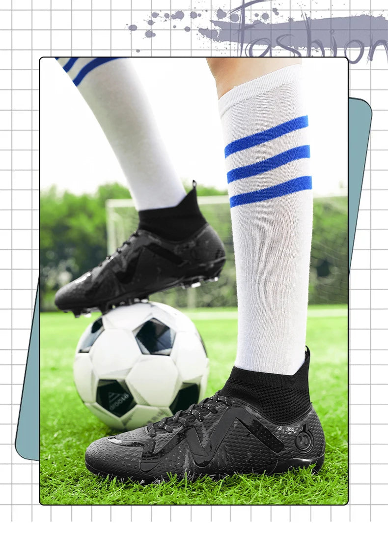 Adult Professional FG/TF Soccer Shoes Non-Slip Long Spike Football Boots Young Kids High Ankle Cleats Grass Soccer Sneakers ﻿