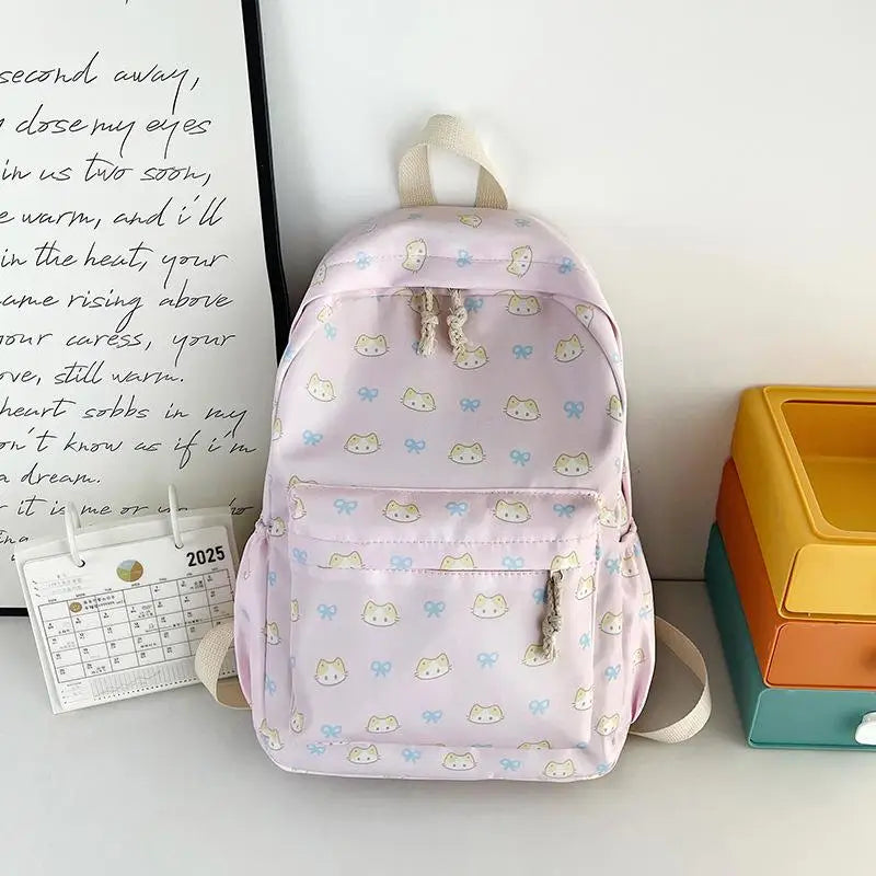 Cute Cartoon Cat Printed Backpack Large Capacity Student Schoolbag Fashion Delicate Trendy Girly Bag Portable Travel Bags Gifts