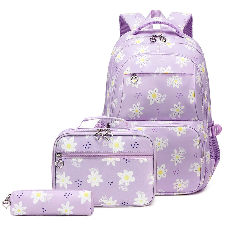 3 Pcs Set Children's Backpacks Cute Student School Bag for Teenage Girls Waterproof School bags With Lunch bag Pencil Case
