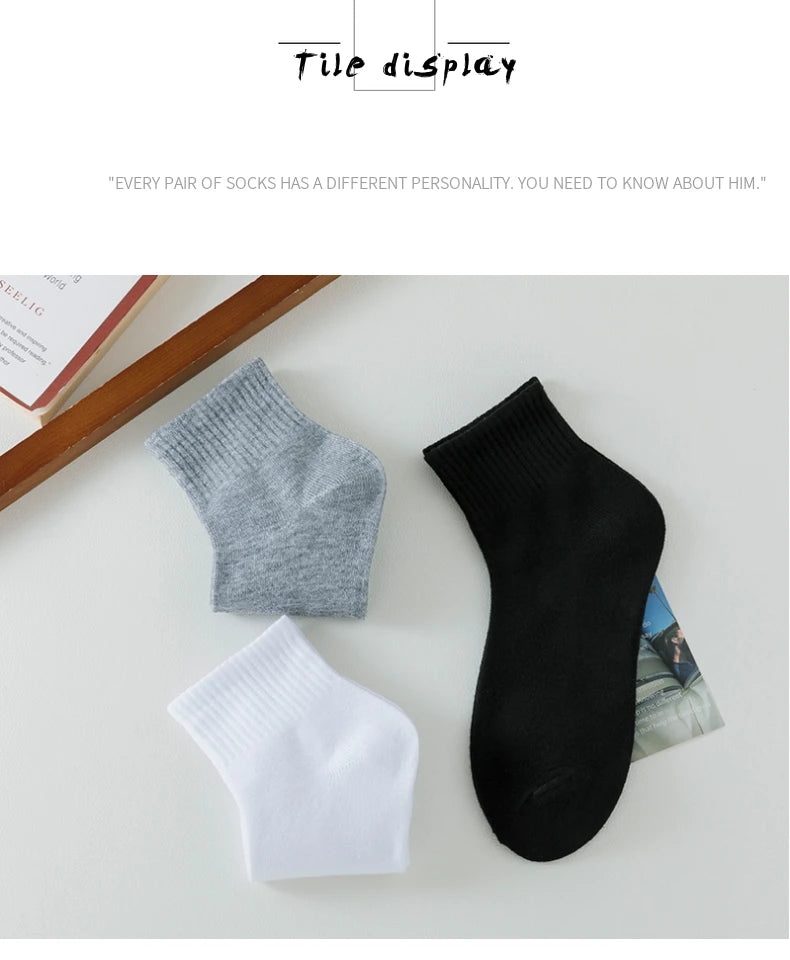 5/8 Pairs of MEN'S AND WOMEN'S Black Cotton Business Mid Length Soft and Warm Autumn/winter Solid Color Casual Socks