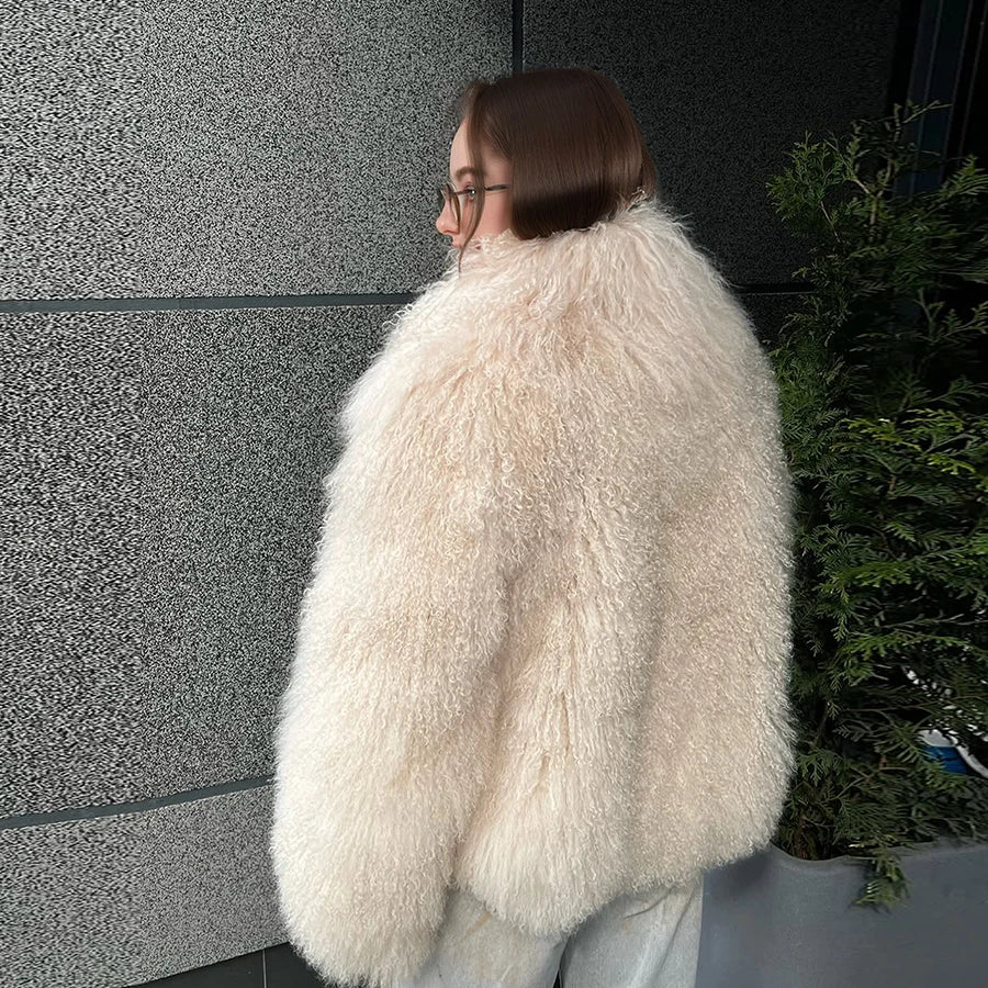 Natural Sheepskin Coat With Stand Collar Natural Sheep Fur Coat Full Skin Lamb Fur Jacket Best Selling Women's Leather Jacket