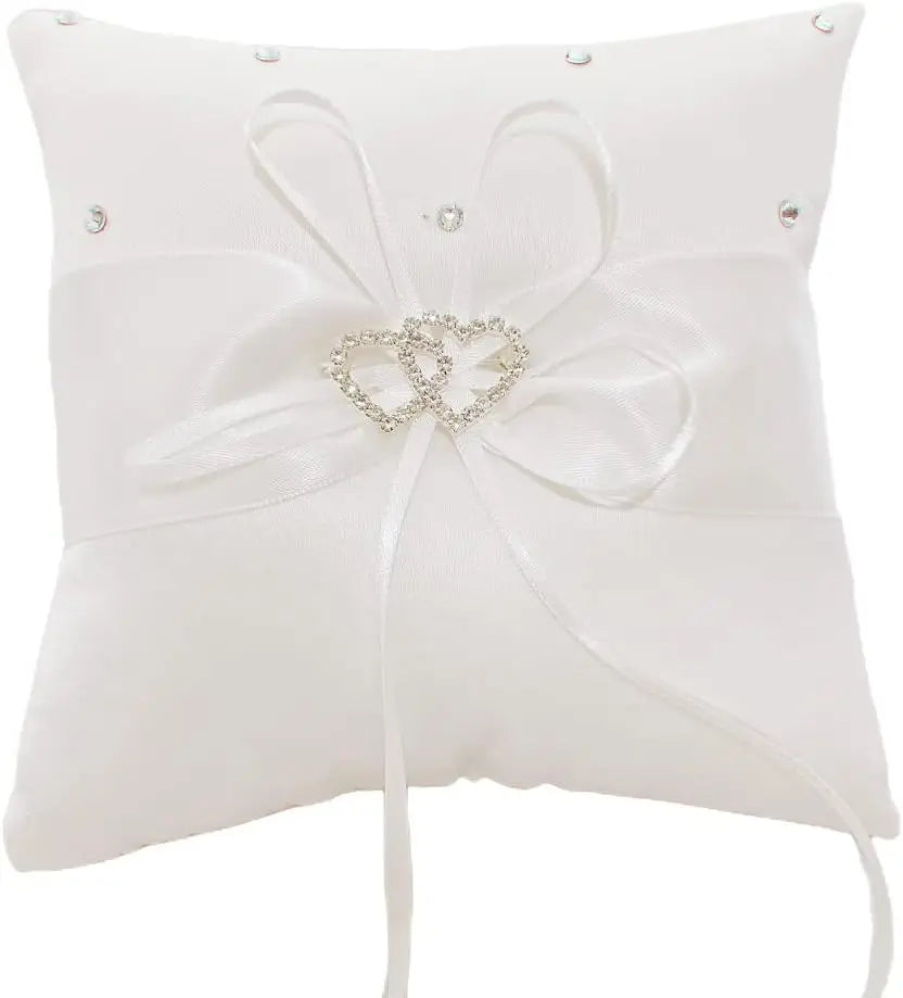 Ring Cushion Wedding Cushion Wedding Ring Cushion with Satin Wedding Decoration with Double Hearts Approx. 10 cm x 10 cm