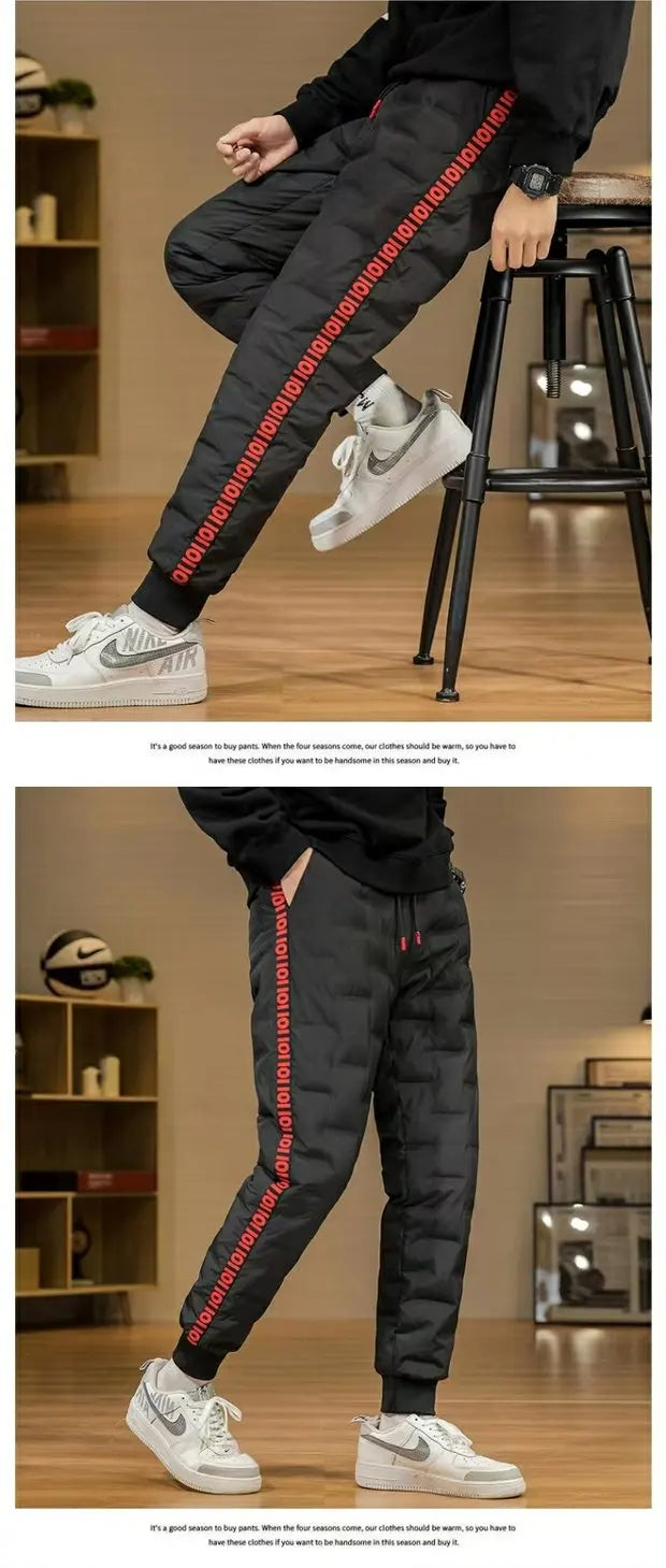 Men's down Trousers Large Size Winter Fce Warm Casual Du down Cotton Pants Loose Fit mid Waist Long Pants Polyester Fiber