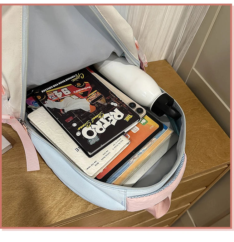 Large Capacity Children's School Bag Set for Girls Primary And Middle School Double Shoulder Backpack Sweet College Style