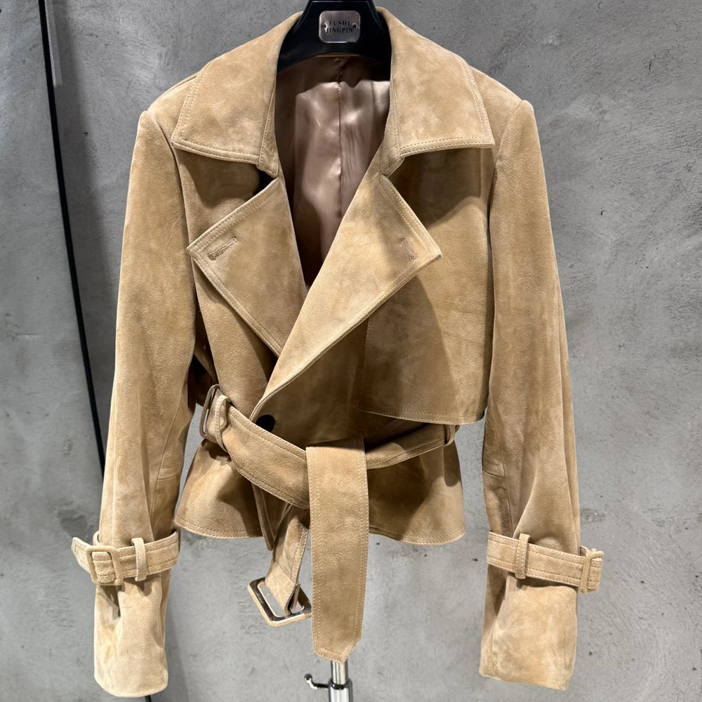 Women Suede Leather Jacket Ladies Casual Fashion Jacket 2025 New Coming Sheepskin Coat