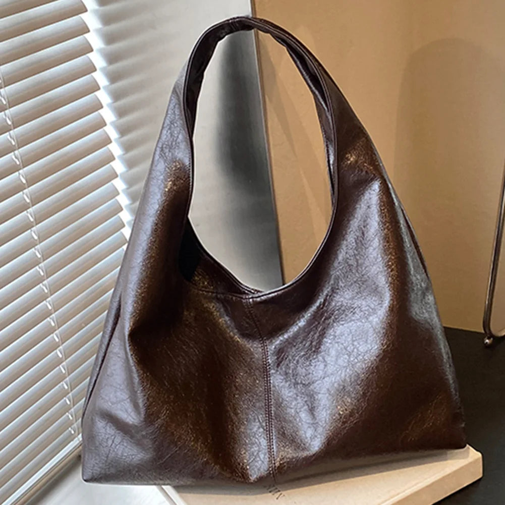 Women PU Casual Tote Handbag Large Capacity Stylish Shoulder Purse Solid Color Simple Commuting Bag Hasp Closure Chic Hobo Bag