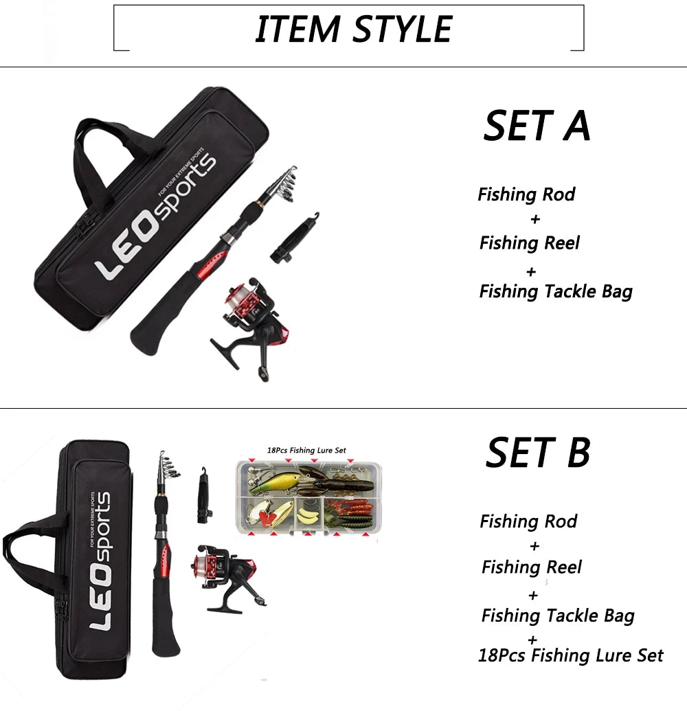 Fishing Rod Full Kits 1.6M Telescopic Sea and Spinning Reel Baits Lure Tackle Travel Fishing Gear Accessories Bag 6 Optional Set