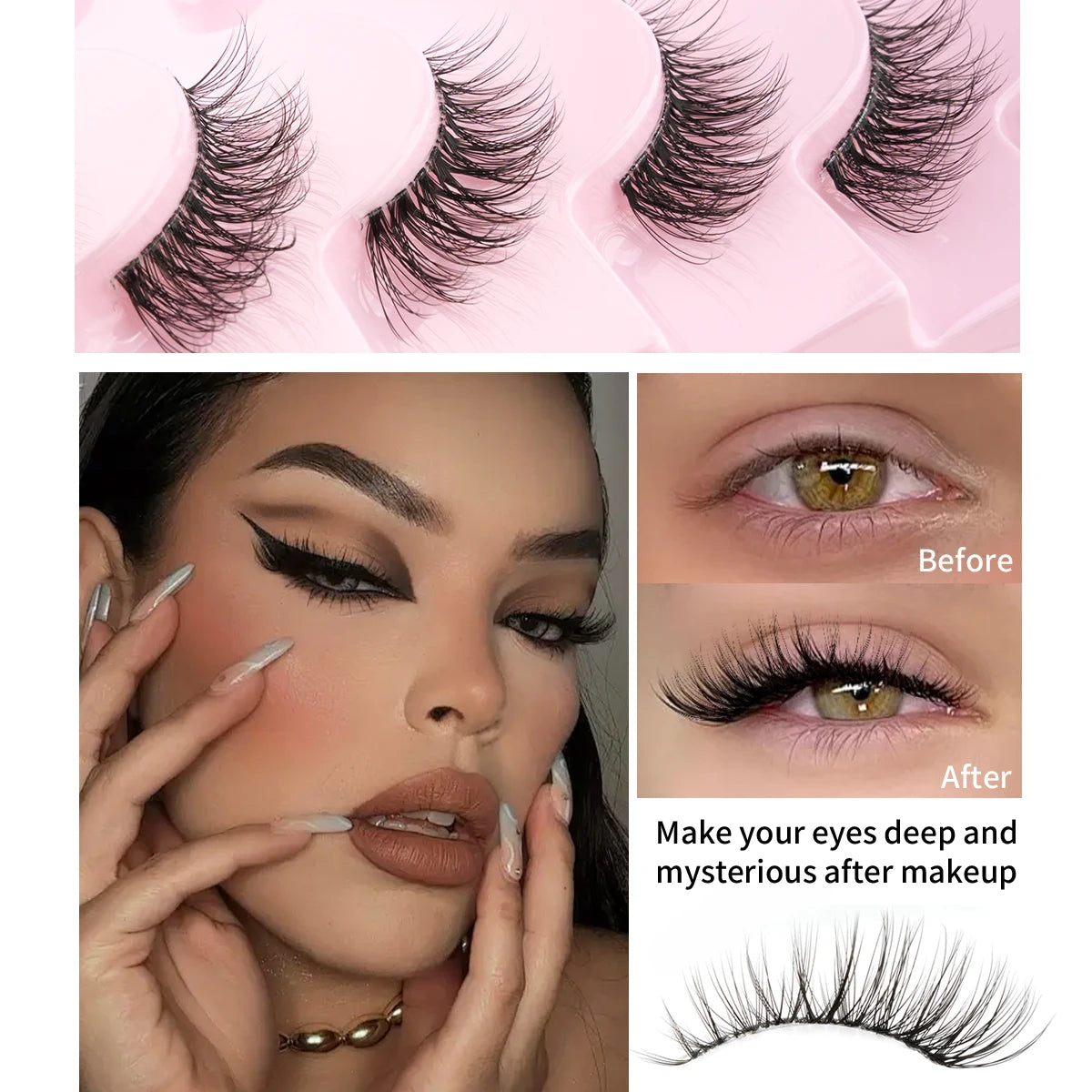 YSDO 3/7/10 Pair Half Eye Lashes Soft Natural Fake Lashes Look Short Wispy Clear Band Fox Eye Lash Faux 3d Mink Eyelashes Makeup