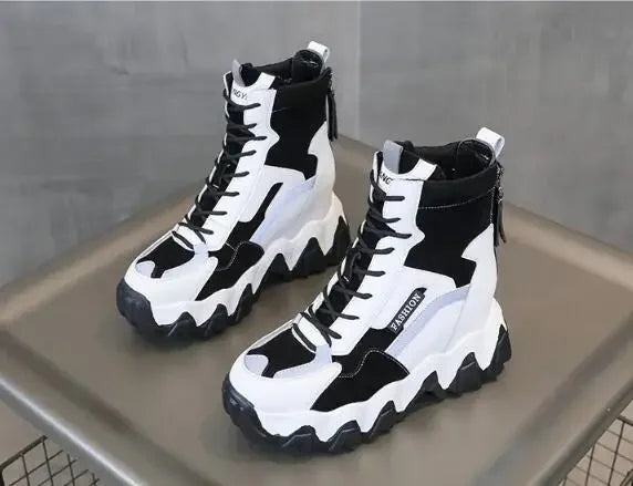 2024 Women Thick Sole Ankle Boots Autumn Luxury Platform Casual Boots Women's 8cm High Heels Wedge Boots Shoes Woman Sneakers