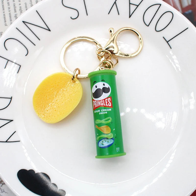 1PC Imitation Pringles Potato Chip Key Chain Bucket Snack Pizza Potato Chip Pendant Bag Hanging Gift
