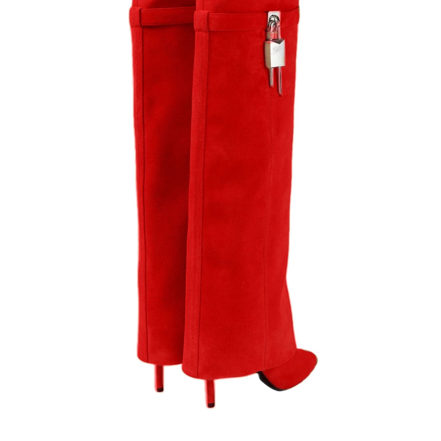 European and American women's fashionable large round toe over knee boots, slim high heels, shark button pants, long boots