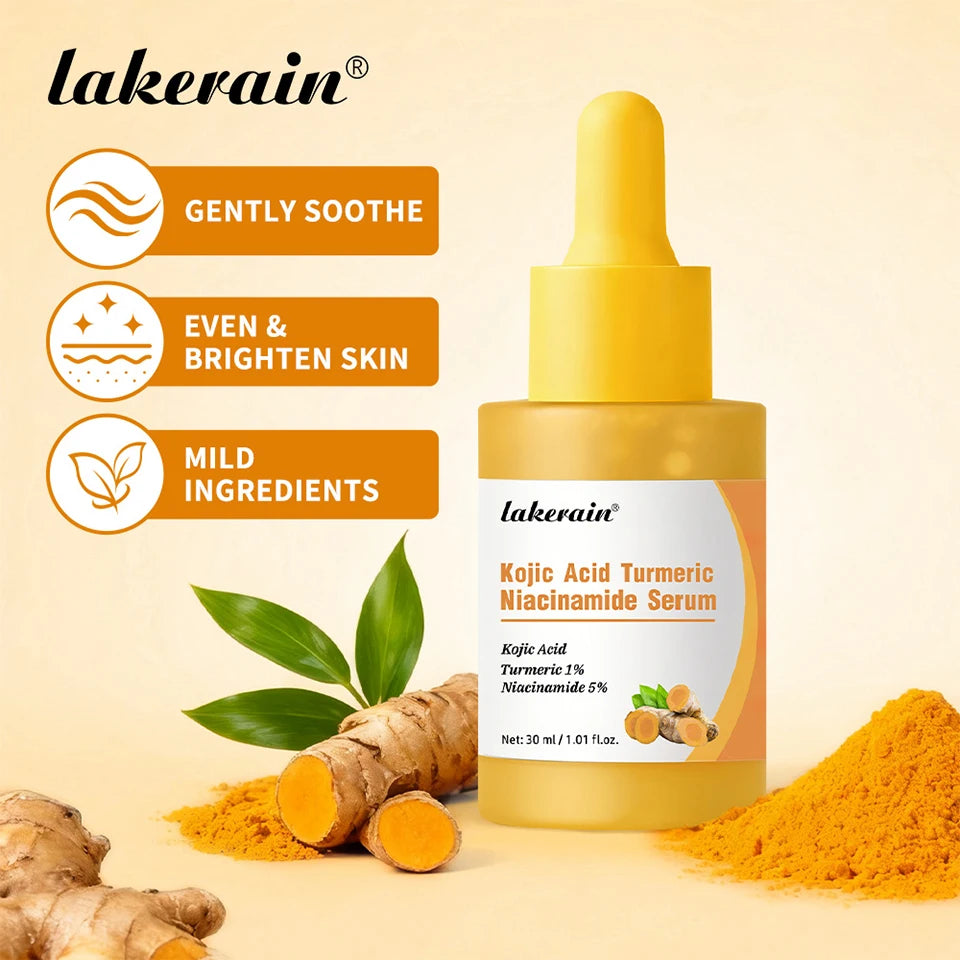 Kojic Acid Turmeric Niacinamide Serum Brighten Skin Tone Soothe Skin Deep Moisturizing Precise Dropper Design Facial Care