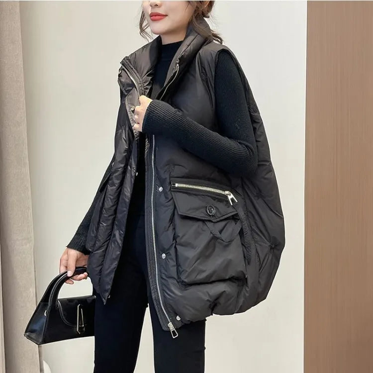 Winter Jackets Vests for Women 2025 Chalecos Para Mujer Plus Size Fashion Casual Korean Style Padded Parkas Pockets Long Coats