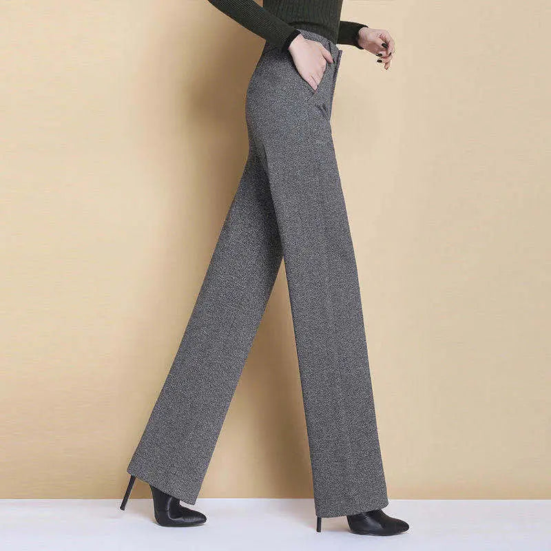 New Wool Wide-leg Women's High Waist Thickened Loose Casual Long Straight Suit Pants