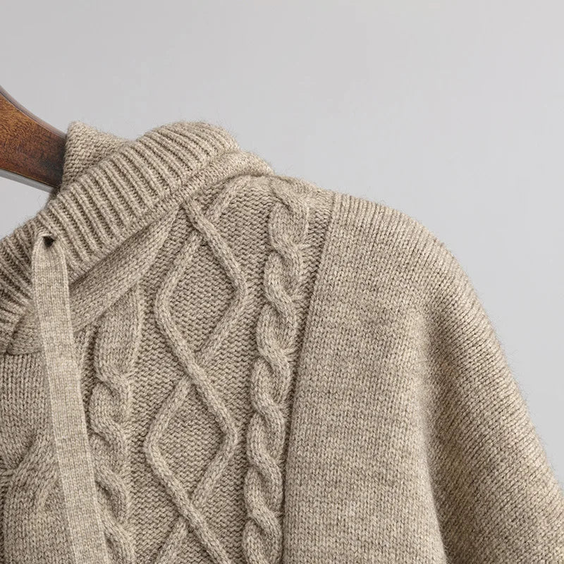 Women's Winter Knitted Suit Warm Loose Two Piece Sets With Hat Womens Outifits Sweater Oversize Casual Knitwear Autumn Suits