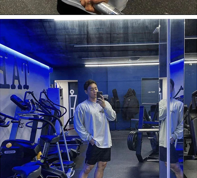 Men's Cotton Casual Long Sleeve T-shirt Man Gym Fitness Sweatshirt O-Neck Running Training Tops Male Workout Clothing Undershirt