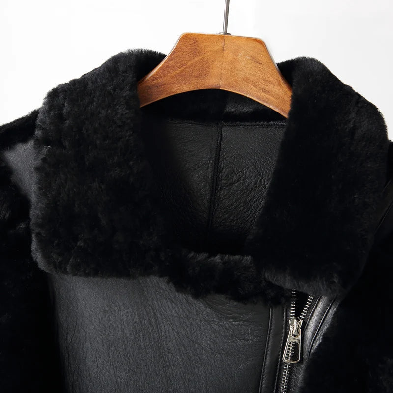 Sheepskin Coat For Women Winter Merino Fur Real Sheep Fur Jacket With Real Mink Fur Sleeve Motorcyle Female Winter Clothings