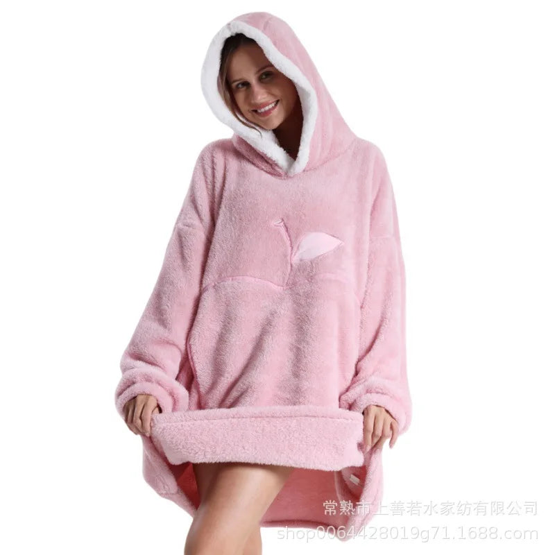Thickened Warmth Sleepwear Sweatshirt Home Clothes round Neck Full Sleeve Loose Version Coat Style Polyester Fiber Women's Fashi