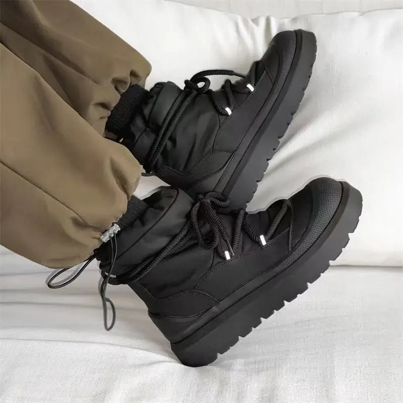 Men's Snow Boots Autumn and Winter Thickened Fashion Casual Bakers Shoes Fur-Lined Thickened Warm Mid-Calf Cotton Shoes