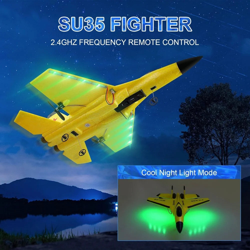 RC Foam Aircraft SU35 Plane 2.4G Radio Control Glider with Night Lights Remote Control Fighter Glider Easy to Fly for Boys Gift