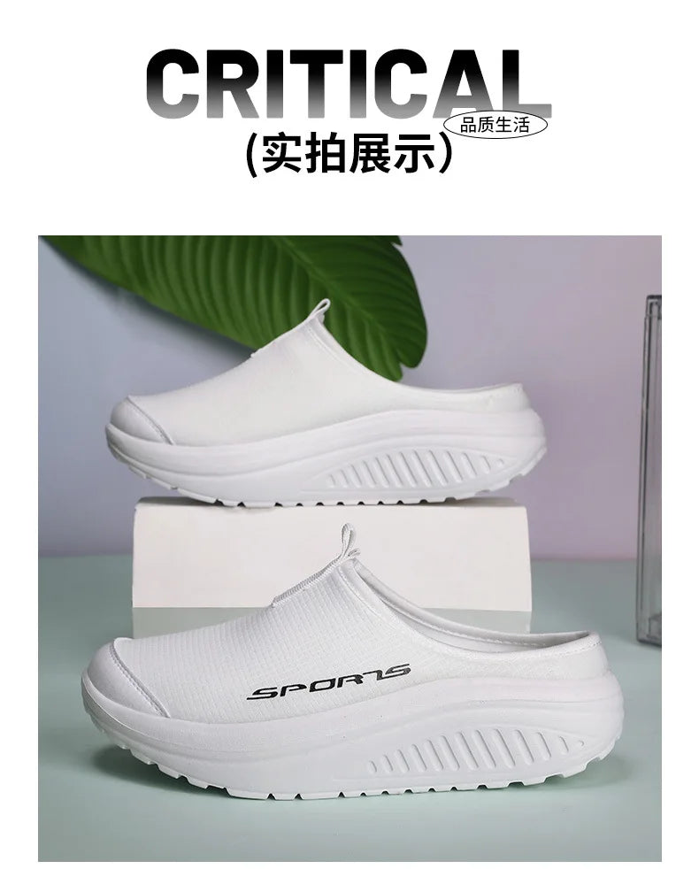 Ladies' Half Dragged Thick Soled Shoes Are Casual Lightweight and Breathable Increasing The Height for Lazy People To Step On