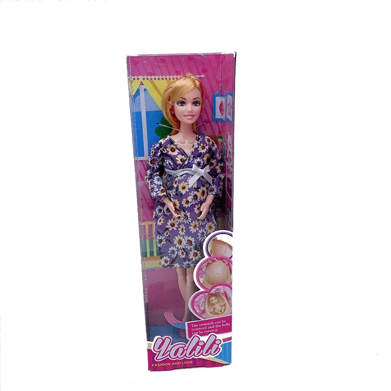Handmade 11.5 Inches Pregnant Mom with One Baby in Her Belly Doll Girl's Toy Doll with Dress for Girl Color Box 5 Choices