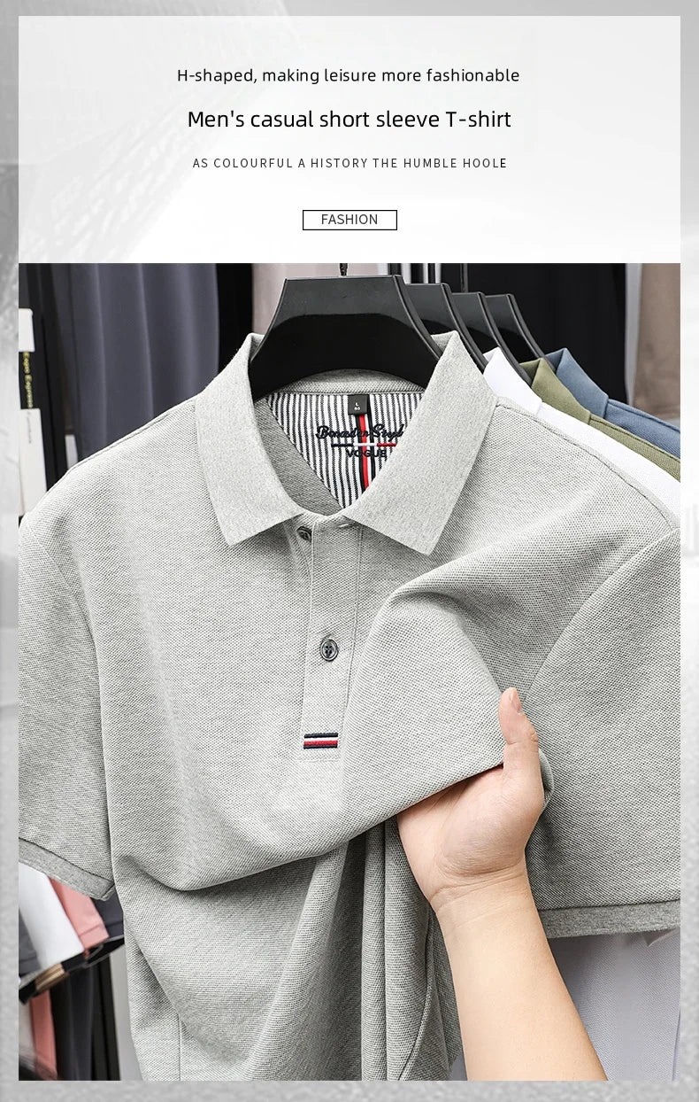 100% pure cotton T-shirt summer new men's fashionable short sleeve comfortable breathable polo shirt exquisite solid color top